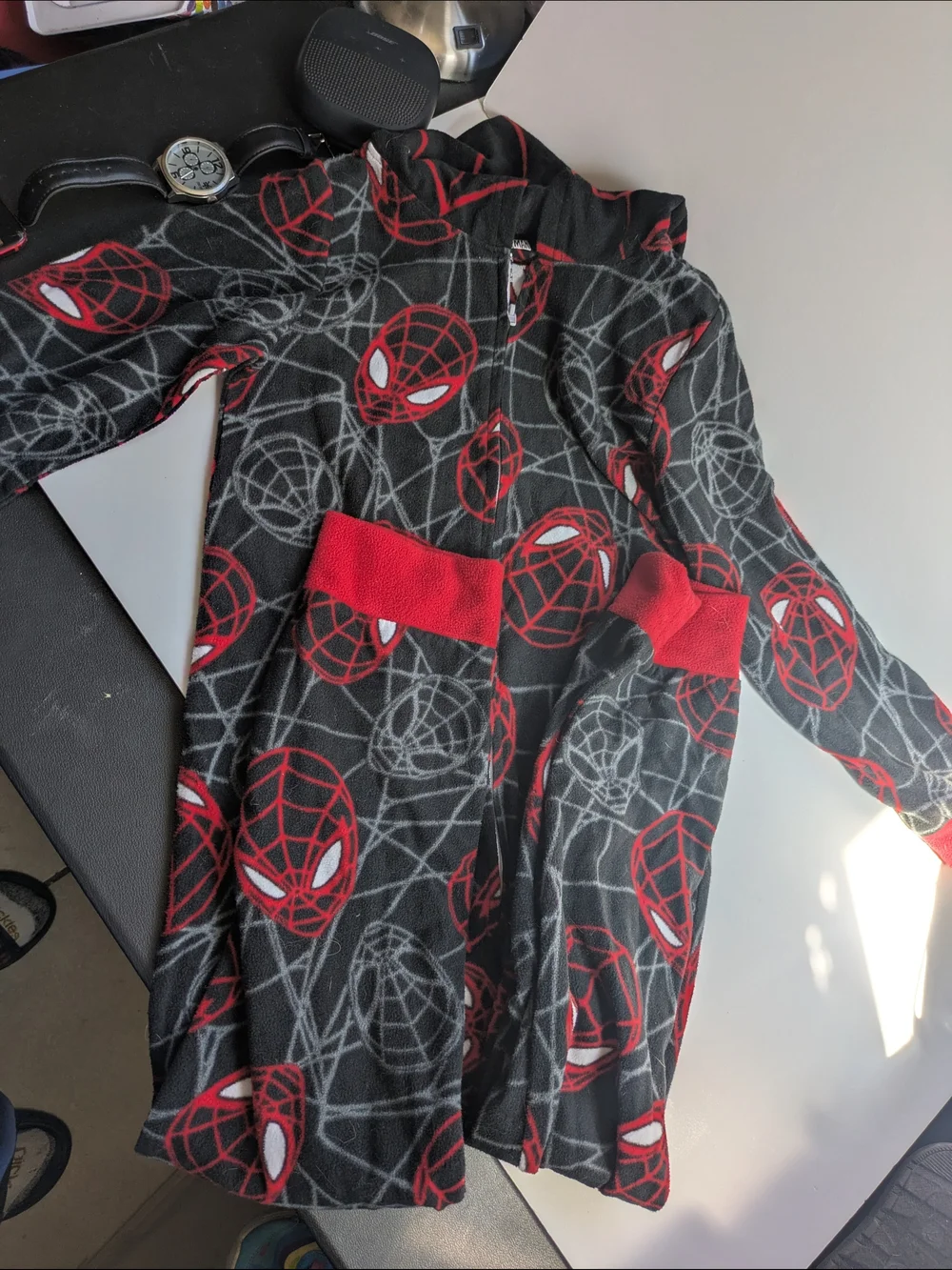 Kids Spider-Man Black & Red Fleece Zip Onzie Size 8/10